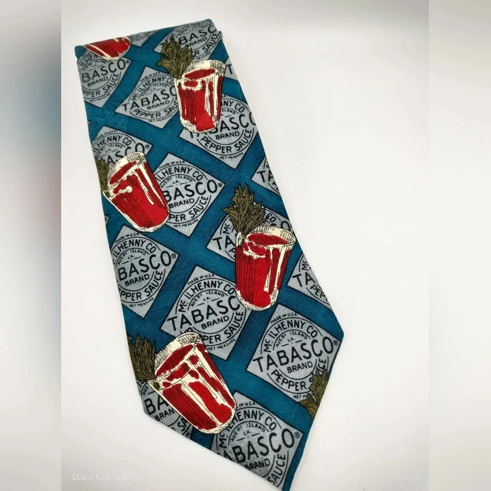 Tabasco Men's Novelty Silk Necktie Tie Bloody Mary Cocktail Made in USA 4 x 56